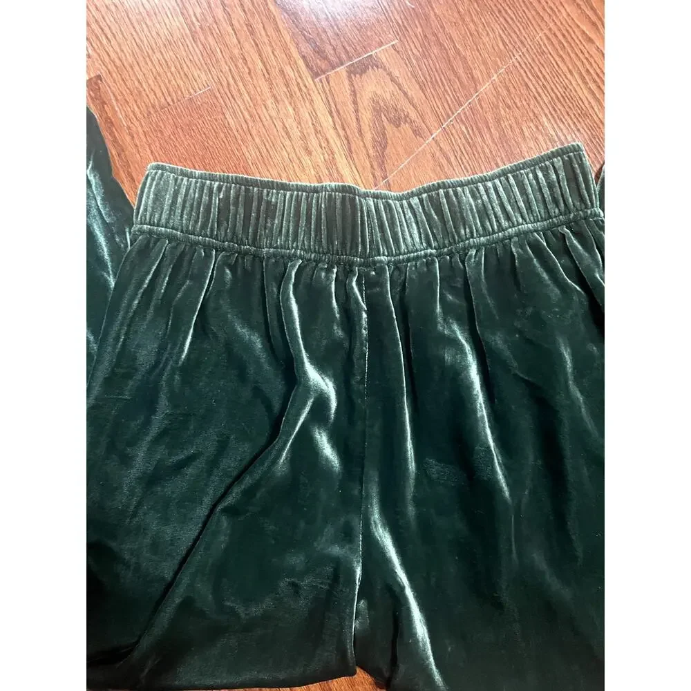 Madewell Huston Green Festive Velvet Pull on Wide Leg Crop Pants - S